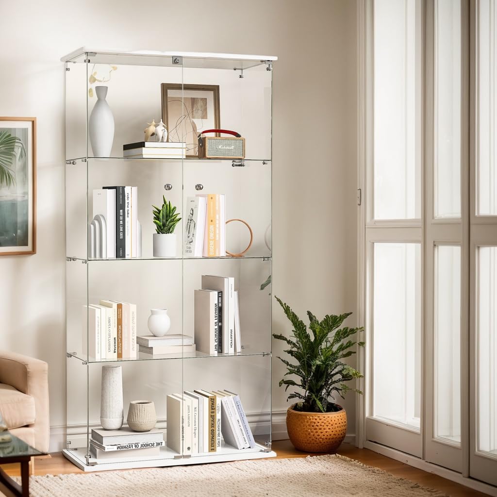 Vitrina de cristal, Vitrina Expositora para Colecciones con cerradura y 2 puertas Vitrina expositora cristal de pie de 4 estantes,Vitrina de cristal expositor Vitrina Cristal para Salón, Dormitorio
