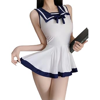 Women's Sexy Cosplay Schoolgirl Lingerie Sailor Moon Costume Sleeveless Bodycon Elastic Dress with Bows Anime Sailor Costumes Kawaii College JK Suit Sweet Pleated Dresses Babydoll Nightdress Halloween