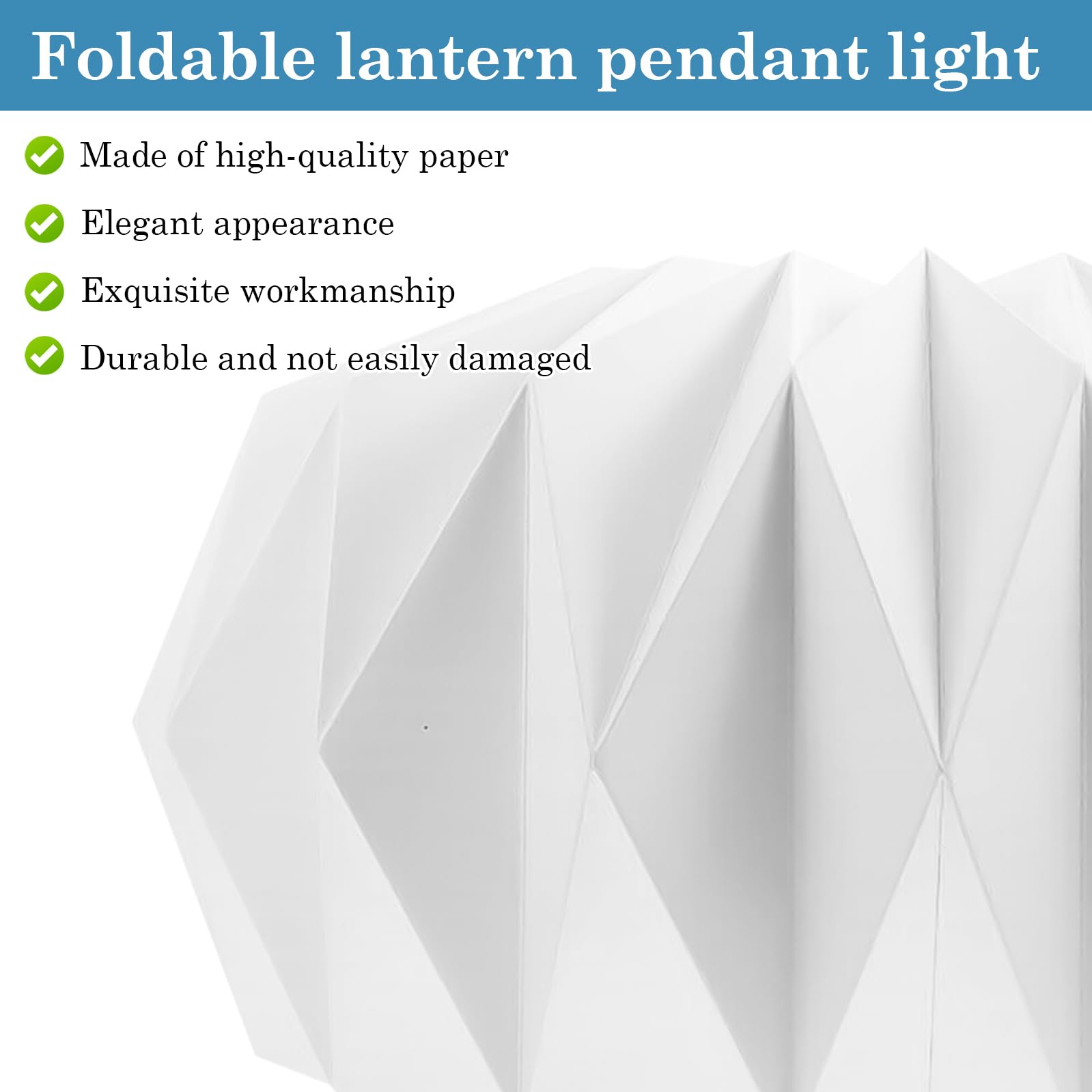 Abat-jour En Papier Origami Design - Forme Citrouille - Blanc - Diam. 43 Cm - Pour Suspension - Décoration Nordique