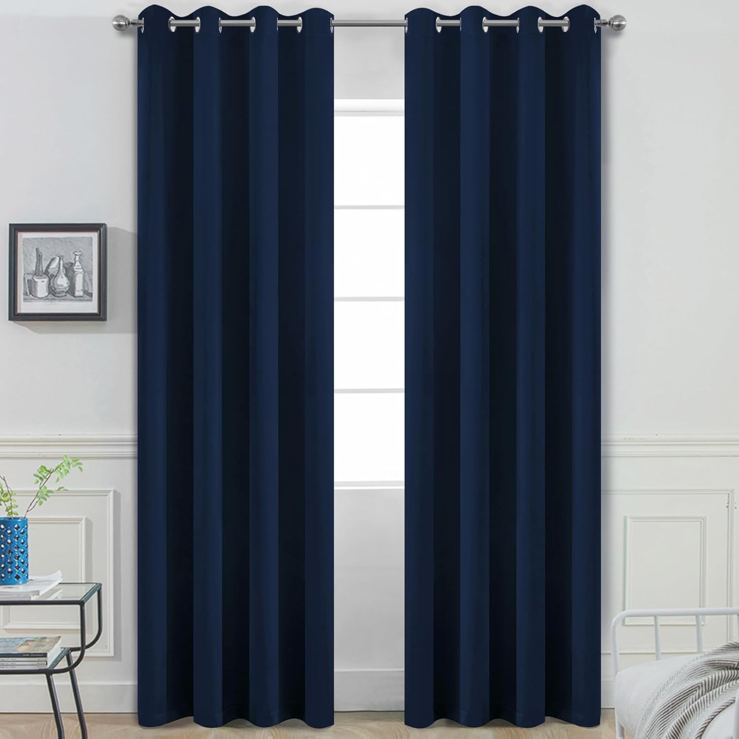 MILONEX Cortinas Opacas 1 Piezas 140x260 cm - Térmicas para Dormitorio y Salón, Tejido Fuerte y Suave, Aislamiento Térmico (Azul Oscuro)