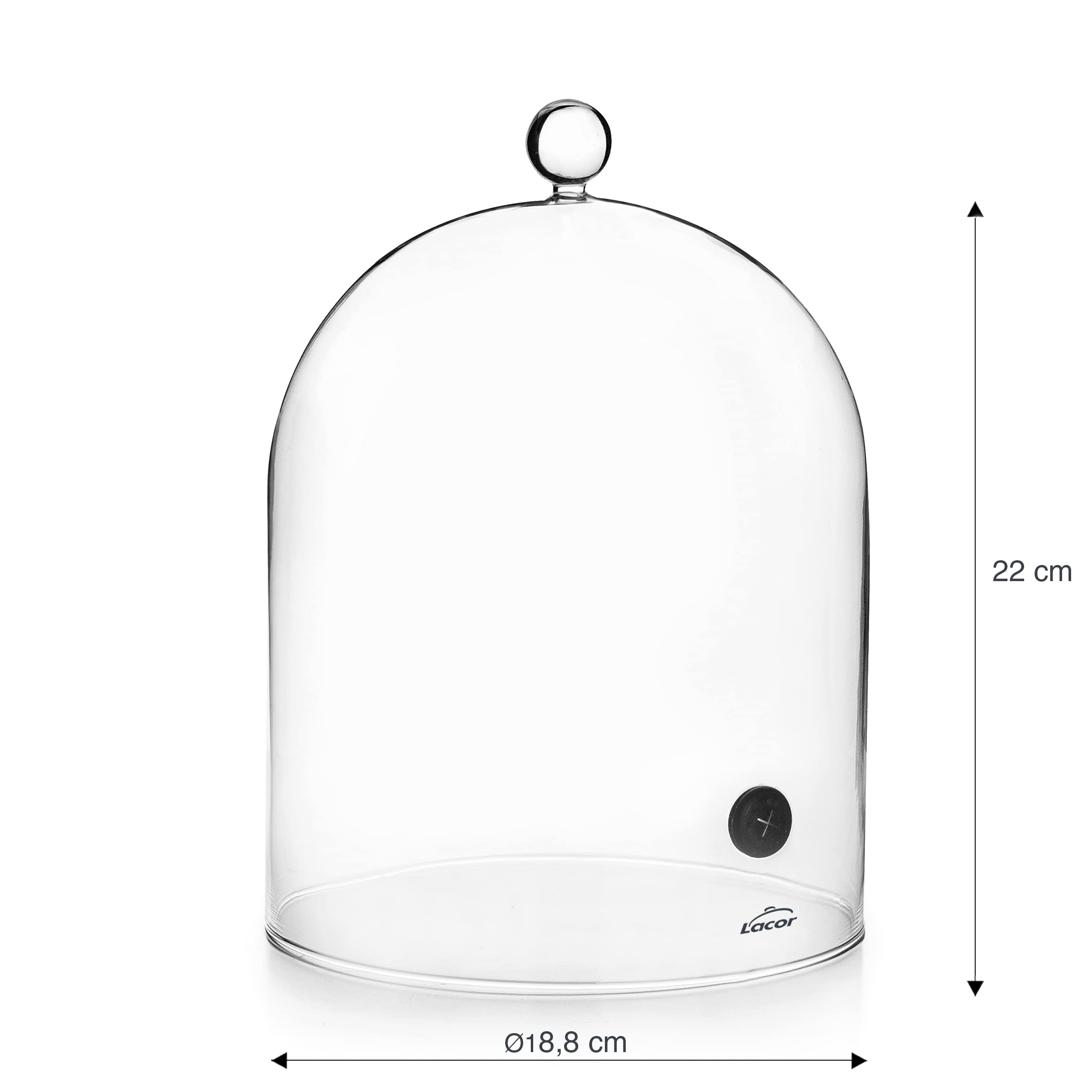 Lacor - 61811 - Dzwonek do Wędzarni Koktajlowych, Szklana Pokrywa z Zaworem, Szkło Borokrzemianowe, Max. 200 Stopni C, Średnica18,5 Cm, Wysokość: 22 Cm
