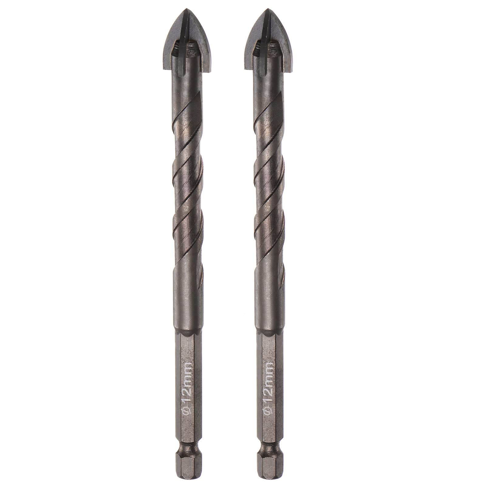 HARFINGTON 2pcs Titanium Coated Masonry Drill Bit, 12mm Concrete Drill Bits Ceramic Tile Drill Bit with 1/4" Hex Shank for Ceramic Tile Marble Mirror Glass Concrete Brick Plastic Wood