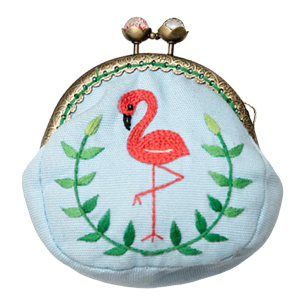1 Set Coin Purse Embroidery Pouch Making Kit Lock Embroidery Tool DIY Coin Bag (Flamingo Style)