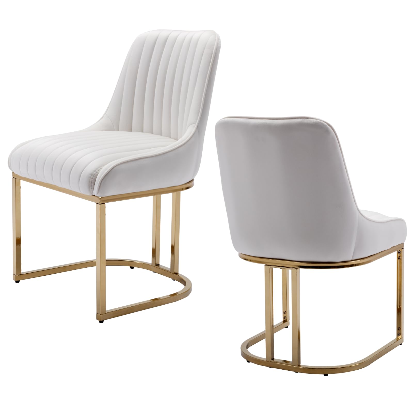 chairus Juego de 2 Sillas de Comedor Terciopelo Sillas Cocina Modernas con Patas Doradas, Sillas Restautante Elegante sin Brazos para Salón/Cafetería/Recepción, Blanco