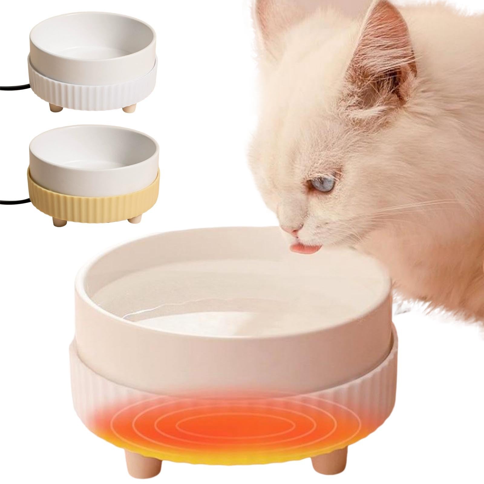 Heated Dog Water Bowl, USB Rechargeable Pet Heating Dish, Quiet Thermal Bowls for Dogs Cats, Winter Pet Water Bowl Heater, Drinking Device for Small Animals Indoor, 350ML (Yellow)
