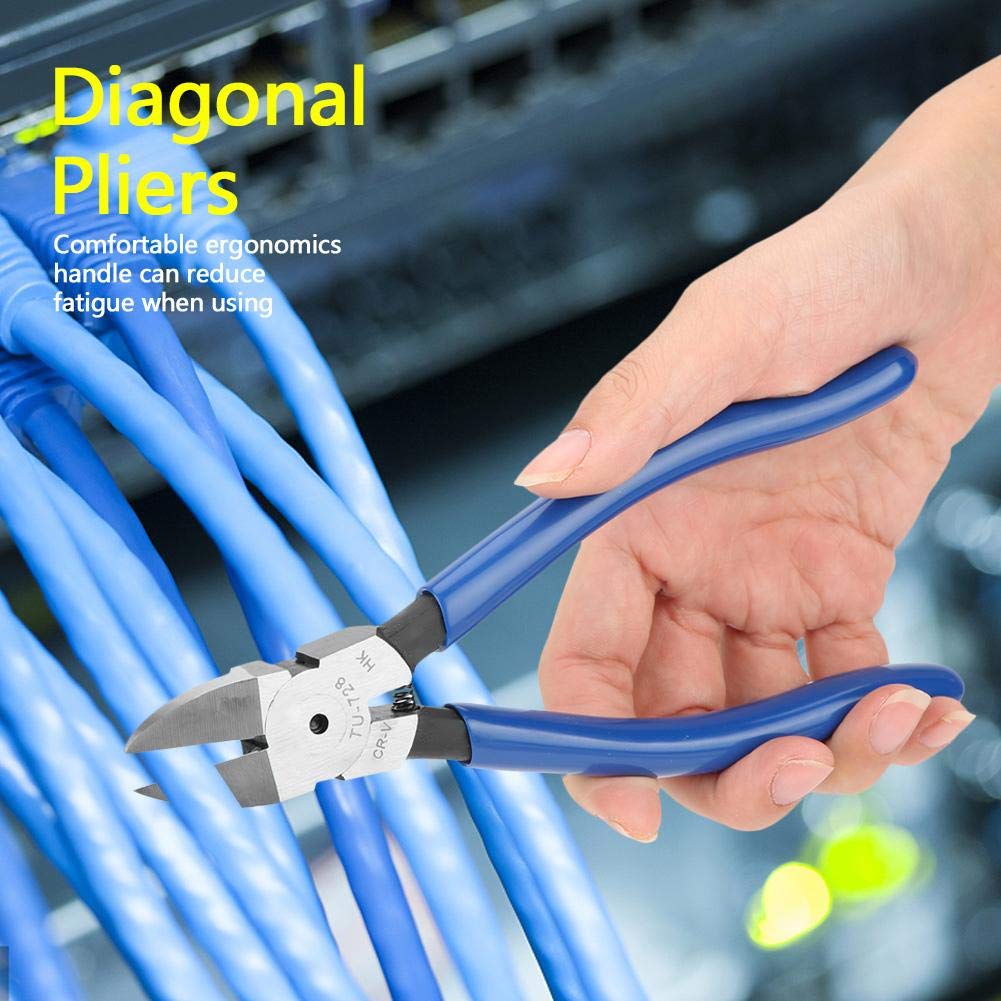 Diagonal Pliers, 8inch Blue Diagonal Pliers Cable Nose Cutting Nippers Wire Cutter Tool - Image 2