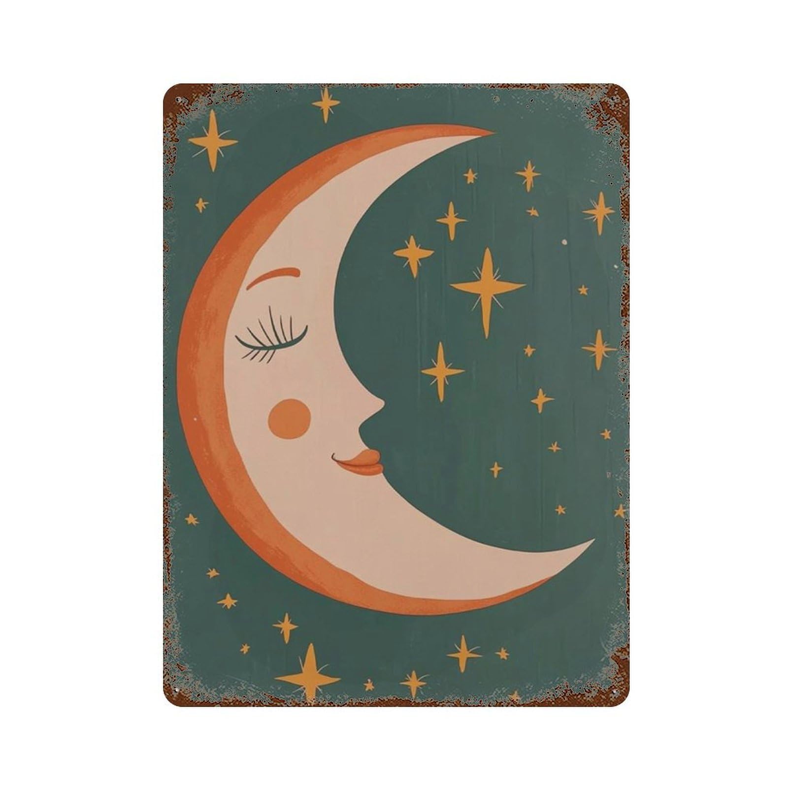 xiaoxiaoshen Crescent Moon Celestial Stars Night Sky Boho Minimal Wall Decor Art Metal Tin Poster Modern Home Decor Art Home Bar Shop Decorations Vintage Sign 40x30cm