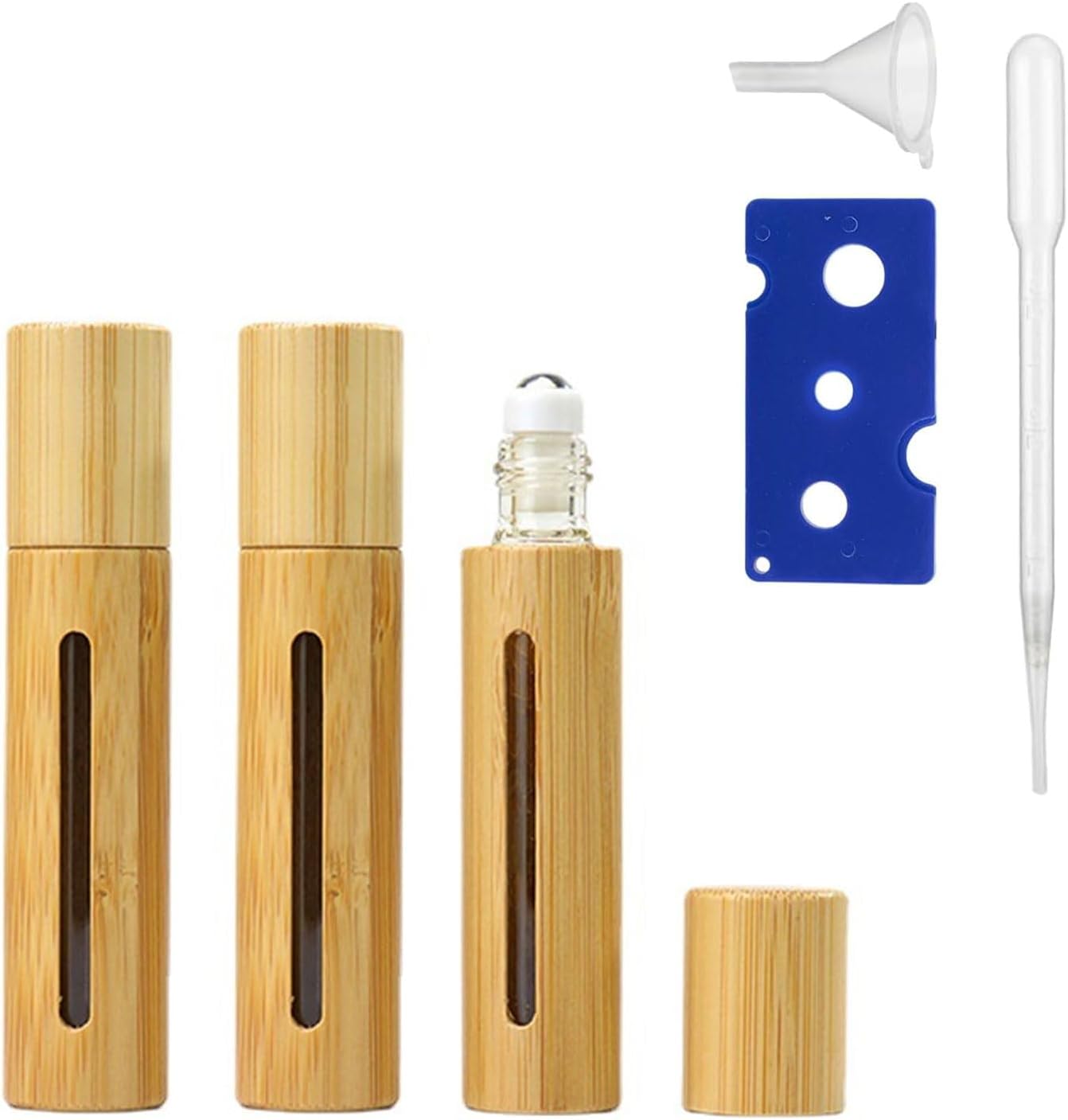 TVETE Roll-on Bottle Atomizer Roll-on Container Perfume [10ml 3 Pieces with Tools] Bamboo Glass Refills Portable Leak Proof Corrosion Resistant Easy to Use Beautiful DIY Travel Essential Oil