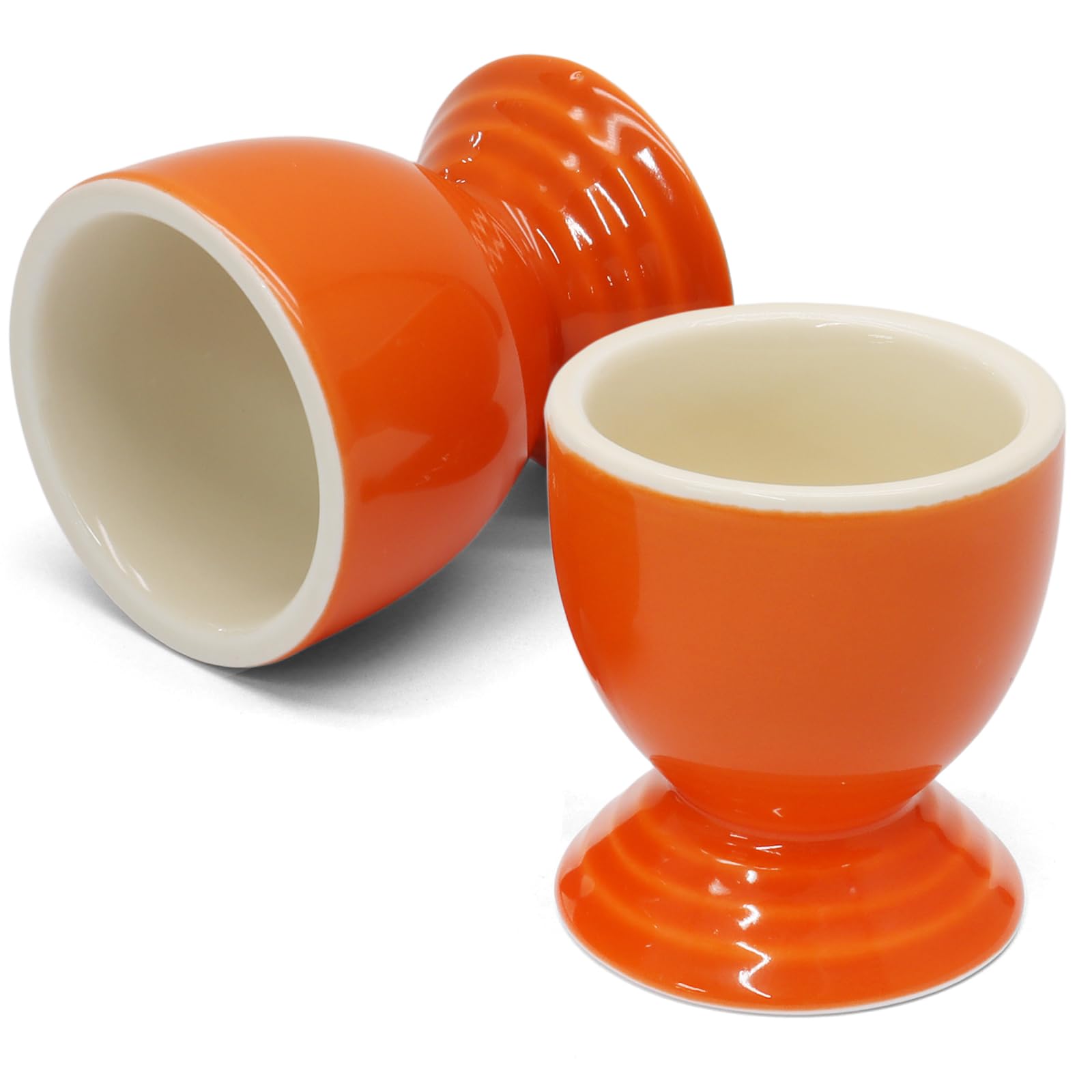 Orange Egg Cup Set of 2, Stoneware Ceramic Boiled Egg Holder