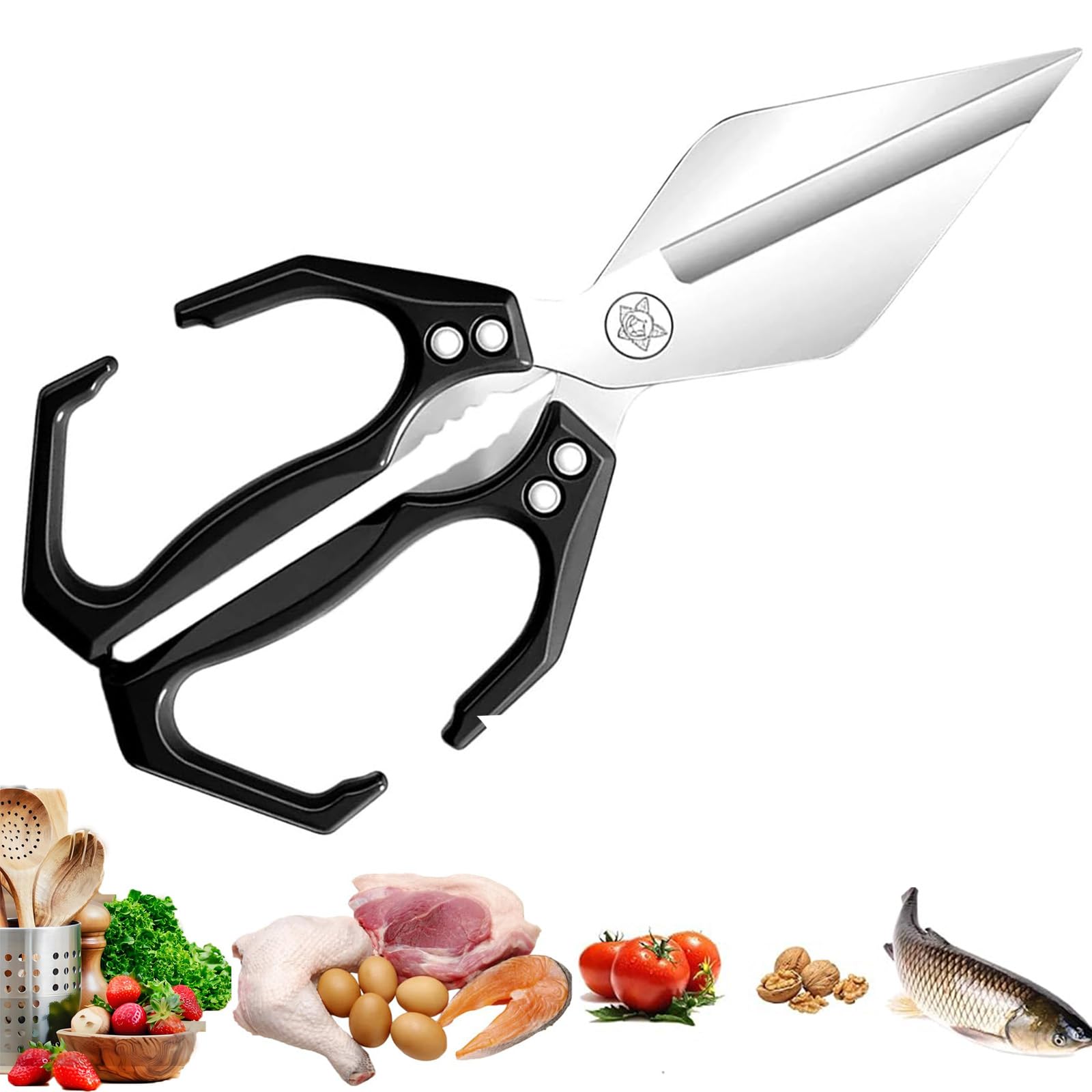 Multifunctional Heavy-Duty Kitchen Shears, 2025 New Heavy Duty Kitchen Scissors for Food with Ergonomic Handle, Sharp Stainless Poultry Scissors for Chicken, Meat (Black)