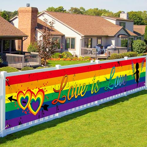 Pride Banner Rainbow Flag, LGBT Decorations Long Love is Love Banner for Pride Month Indoor Outdoor Gay Pride Party Decorations, 274 * 37cm