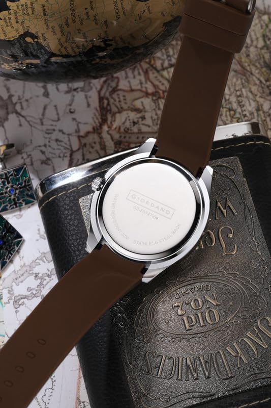 Image of Giordano Stylish World Map Design Analog Watch for Men with Silver Case Round Dial, Textured Silicone Strap, Water Resistant and Date Display Function - GZ-50147