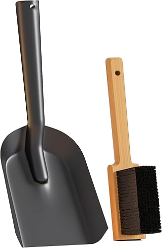 Miniatura 8 de Kingson Pala de chimenea y cepillo negro, juego de recogedor pequeño, acero duradero, juego con recogedor de chimenea y cepillo, pala de carbón