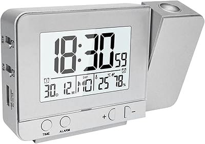 ERYUE  Relógio,Despertador de projeção para quarto com termômetro Higrômetro Projeto digital Relógio de teto Tela LED regulável com carregador USB 180 ° giratório com alarme duplo 12 / 24H Snooze 