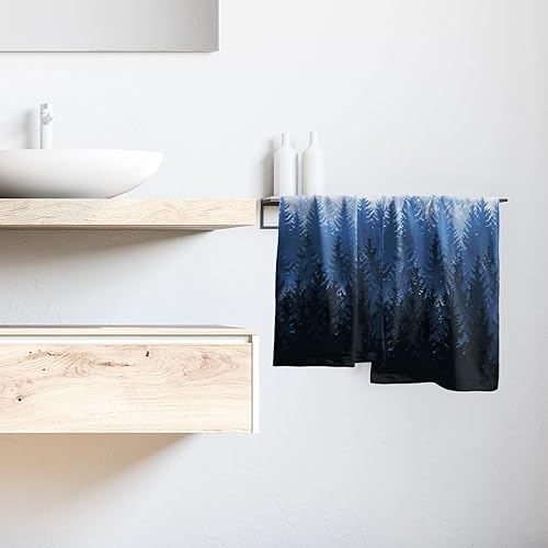 Miniatura 6 de Toallas de mano de bosque brumoso, 2 piezas, diseño de árboles de abedul de invierno azules, toallas de microfibra suaves de secado rápido,
