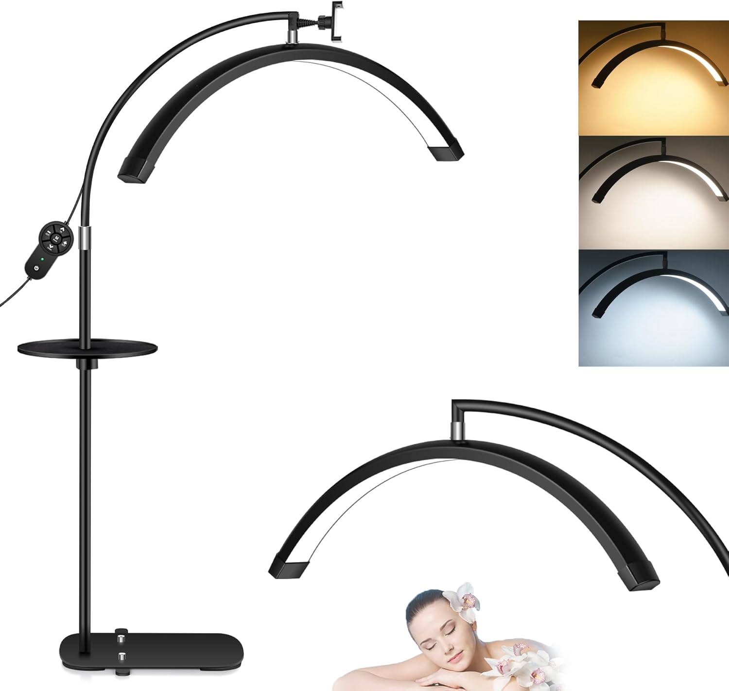 Lash Light for Eyelash Tech, Half Moon Lash Tech Light with Storage Tray. Lash light for eyelash tech Adjustable Height - with Phone Holder Dimmable Esthetician Light for Eyelash/Skincare/Tattoo