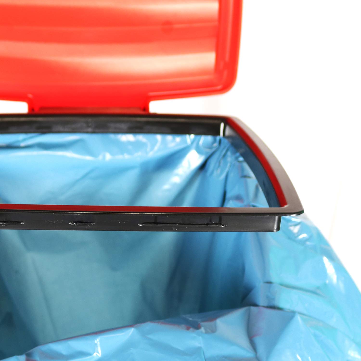 com-four® 2xporta rifiuti con coperchio in blu e in rosso, porta sacchi della spazzatura aggiustabili in 3 altezze (Coperchio - blu + rosso)