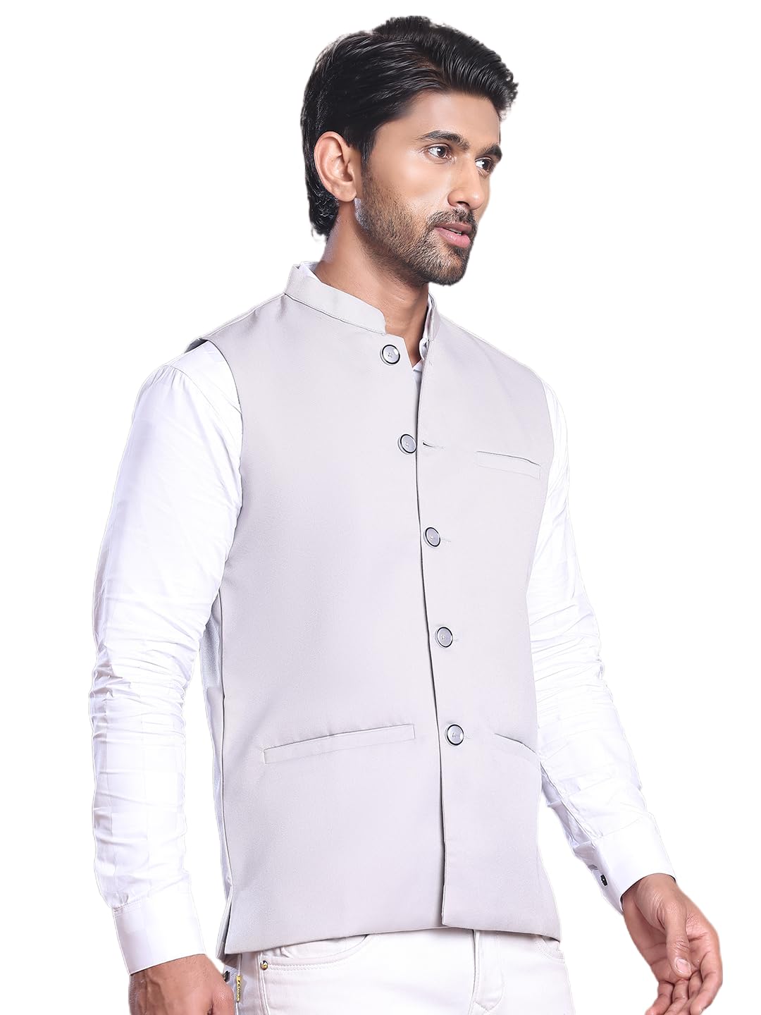 jompers Solid Nehru Jacket For Men (Light Grey, M)-picture-15