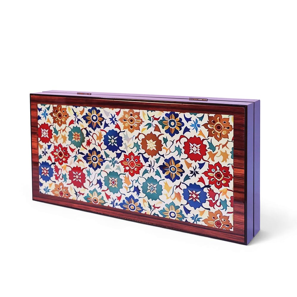 Biggdesign Bloom Classic Backgammon, MDF Body, Magnetic Closure, Scratch-Resistant Surface, 36 mm Stones, 9 mm Cube, Made in Trkiye