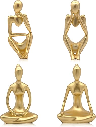 ROTATE COLOR Estatua de pensador dorada para yoga escultura de arte abstracto juego de 4 figuras coleccionables de resina para decoración del hogar