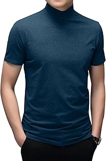 Mens Fashion Short Sleeve Mock Turtleneck Basic Tops Casual Pullover T-Shirt Slim Fit Solid Undershirt