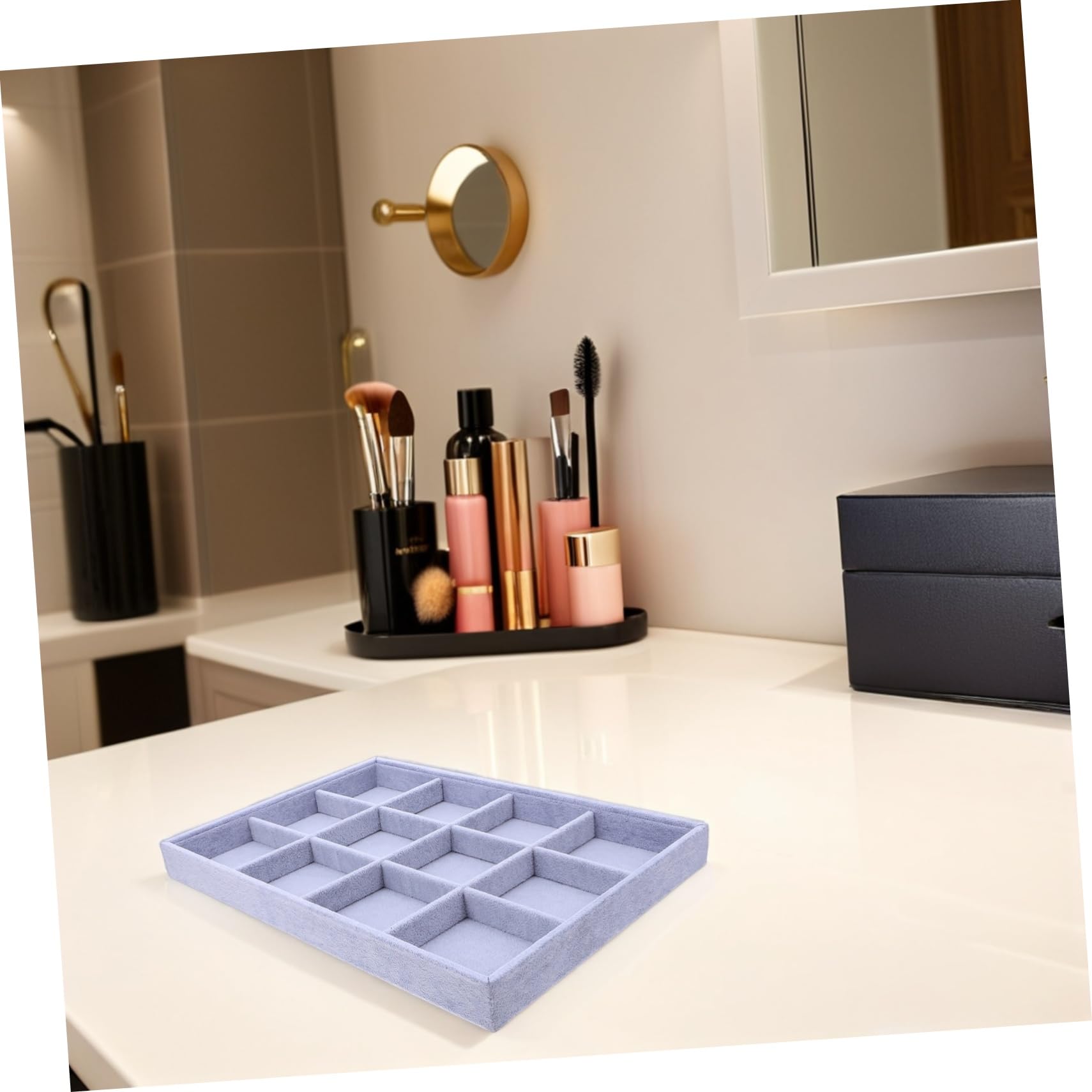 Lot de 2 Plateaux de Rangement Bijoux en Velours à 12 Compartiments