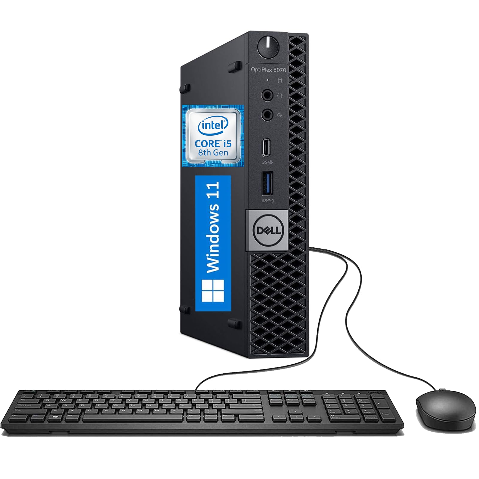 Dell OptiPlex 5070 Mini PC Windows 11 Pro, Intel Core i5-8500T, 8 GB de RAM, SSD de 256 GB, soporte 4K, DisplayPort, teclado QWERTY de EE. UU