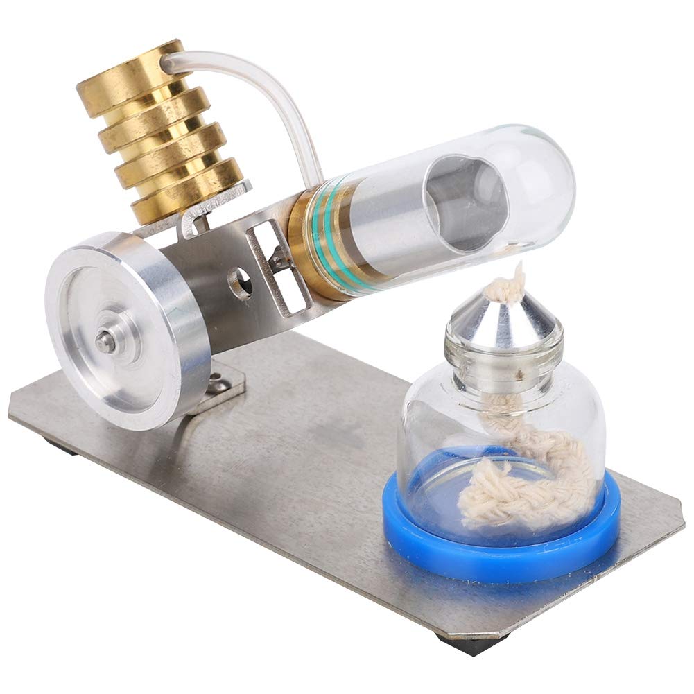 Zerodis V-Typ-Stirlingmotor-Modell, Externer Verbrennungsmotor, Physik-Experiment, Lernspielzeug-Set mit Alkohollampe für den Unterricht, DIY-Bootsmodell