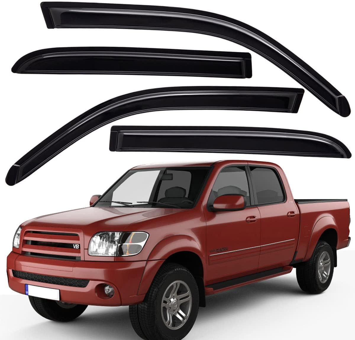 Lightronic WV94710 Outside-Mount Side Window Visors Deflectors Vent Rain Guards, Dark Smoke Shatterproof Auto Shades, 4-Pieces Set, Fits for 2004-2006 Toyota Tundra Double Cab