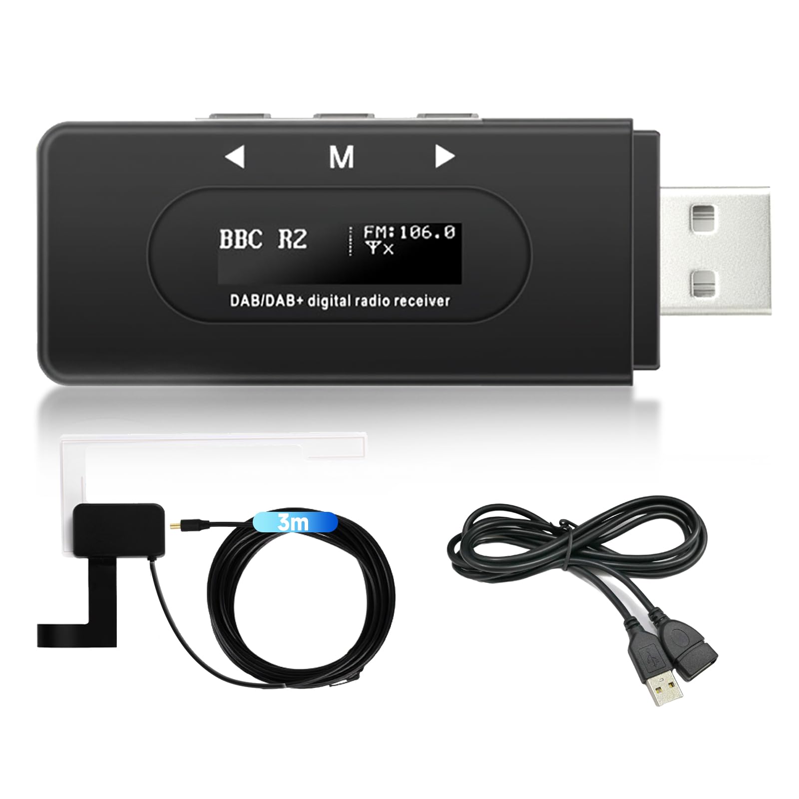 Hodozzy Adaptador Dab/Dab+ para Coche-Receptor de Radio Digital Dab con Antena Activa, Dongle USB 2.0 Módulo Dab Radio Universal, Transmisor FM, Pantalla OLED, Función Line-out para Radios MP5/MP3