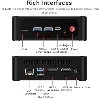 ミニPC Beelink Ryzen7 5800H RAM16GB SSD500GB Beelink Mini PC Ryzen 7 Ser5 Pro 5800h (8C/16T, até 4,4 Ghz) Mini