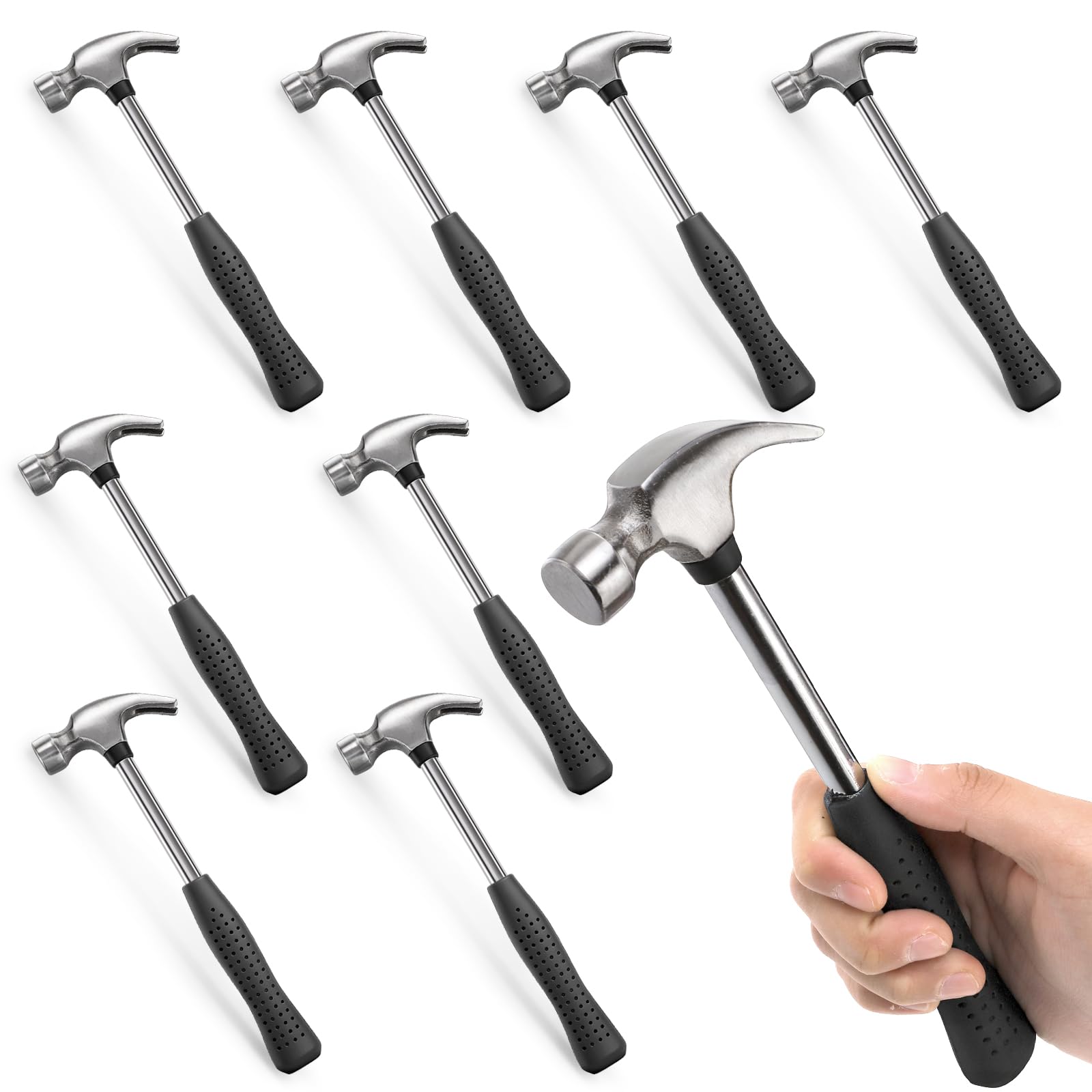 Mezchi 8 Pack 8 Oz Small Claw Hammer Set, Mini Hammer with Non-Slip Rubber Handle and Forged Hardened Steel Head, Small Hammer for Women, Picture Hanging, DIY
