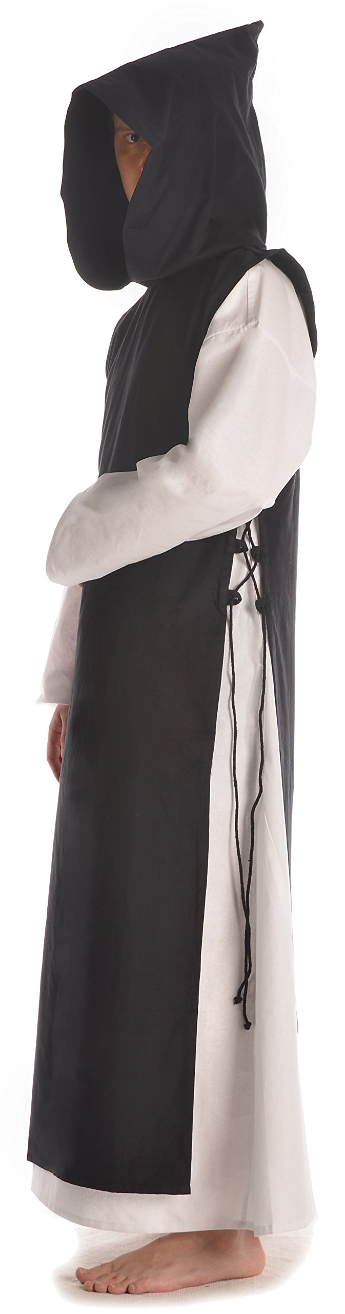 HEMAD Scapulaire médiéval pour Homme avec Capuche et laçage - Pur Coton - Noir, Beige, Vert, Marron