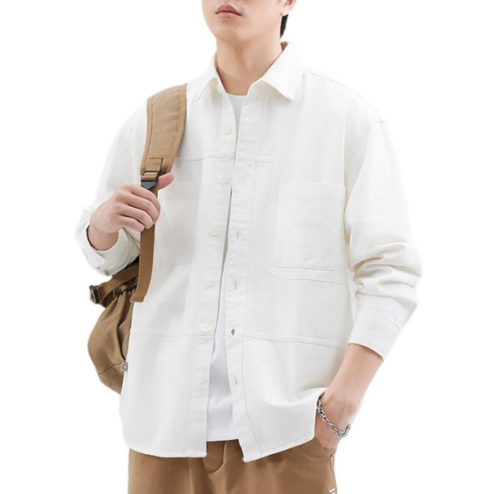 Camicia da lavoro da uomo in cotone giapponese, vintage, a maniche lunghe, vestibilità comoda, da indossare tutti i giorni