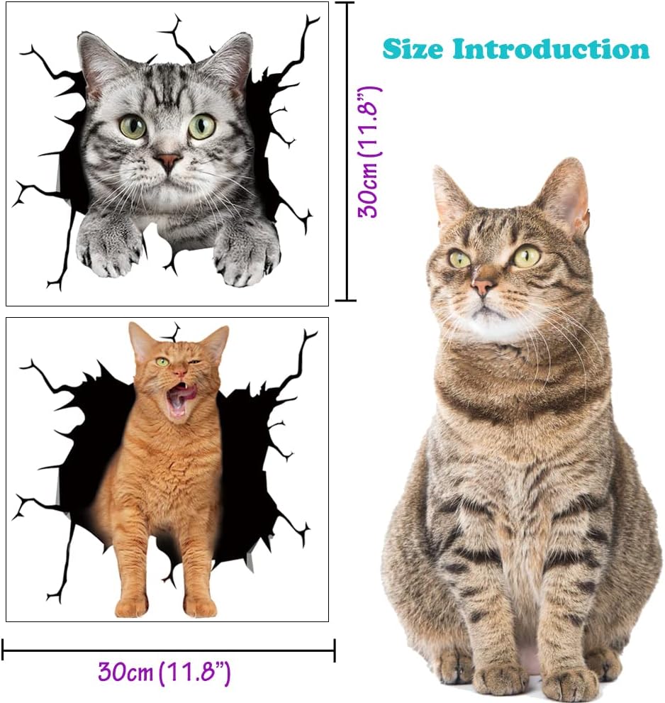 Car Cat Decal Crack Pet Stickers Window Clings Vinyl 2 PCS American Cat Funny Animal Auto Static Sticker DIY Gifts for Car Truck Home Decoration - Image 3