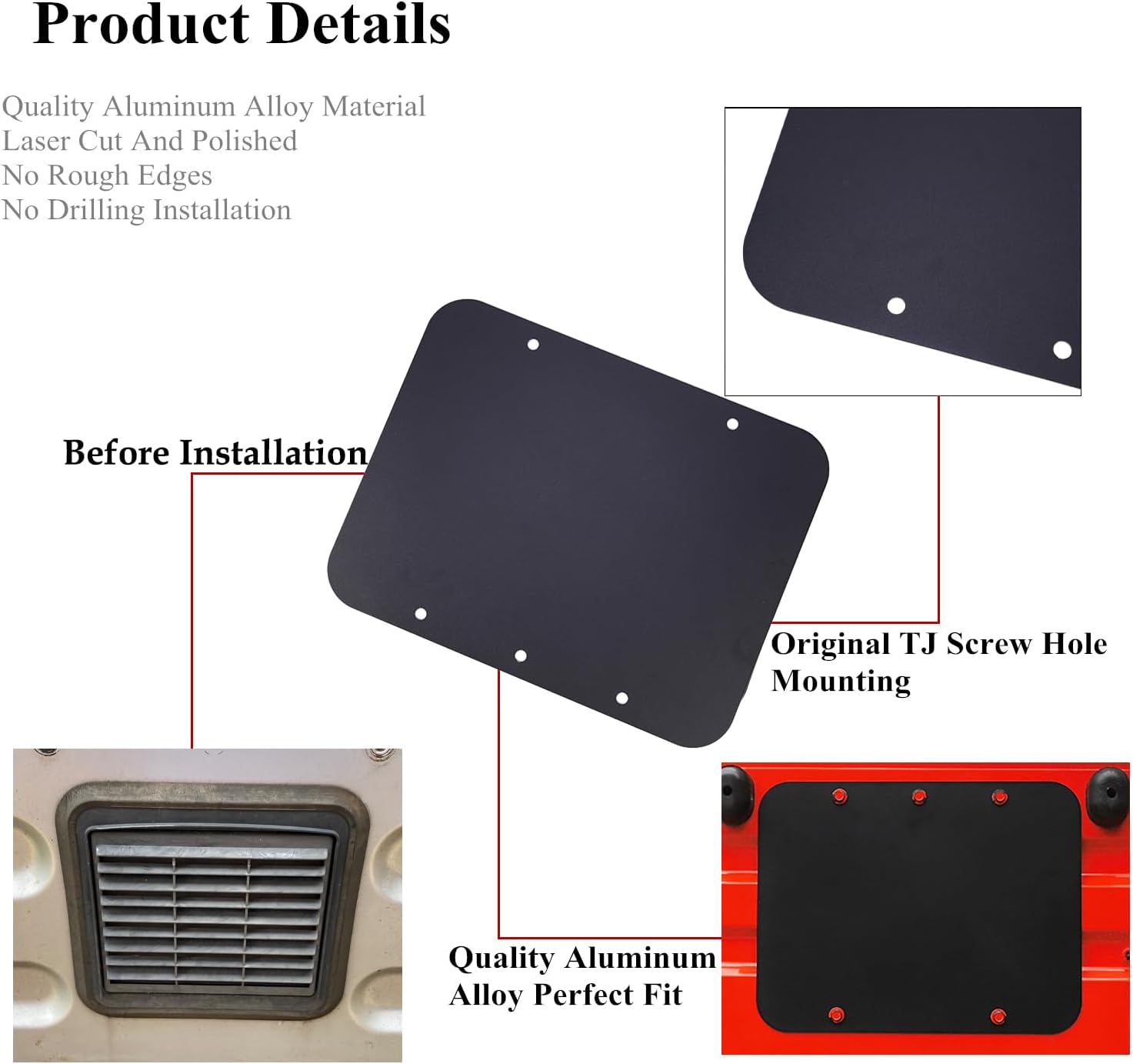 Spare Tire Carrier Delete Filler Plate Tramp Stamp Tailgate Exhaust Air Outlet Vent Panel Cover for Jeep Wrangler TJ 1997-2006 Exterior Accessories (Black)