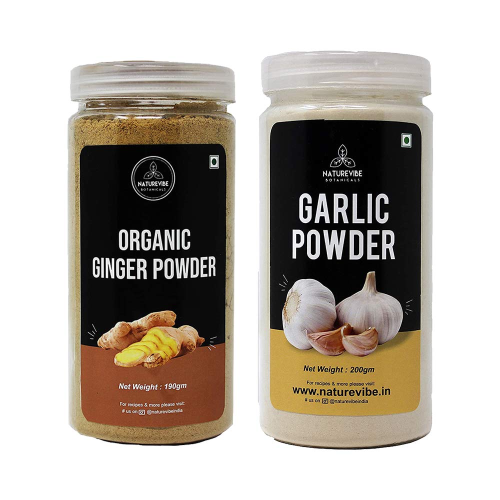 Naturevibe Botanicals Organic (Ginger Powder (190g) + Garlic Powder (200g)) Combo