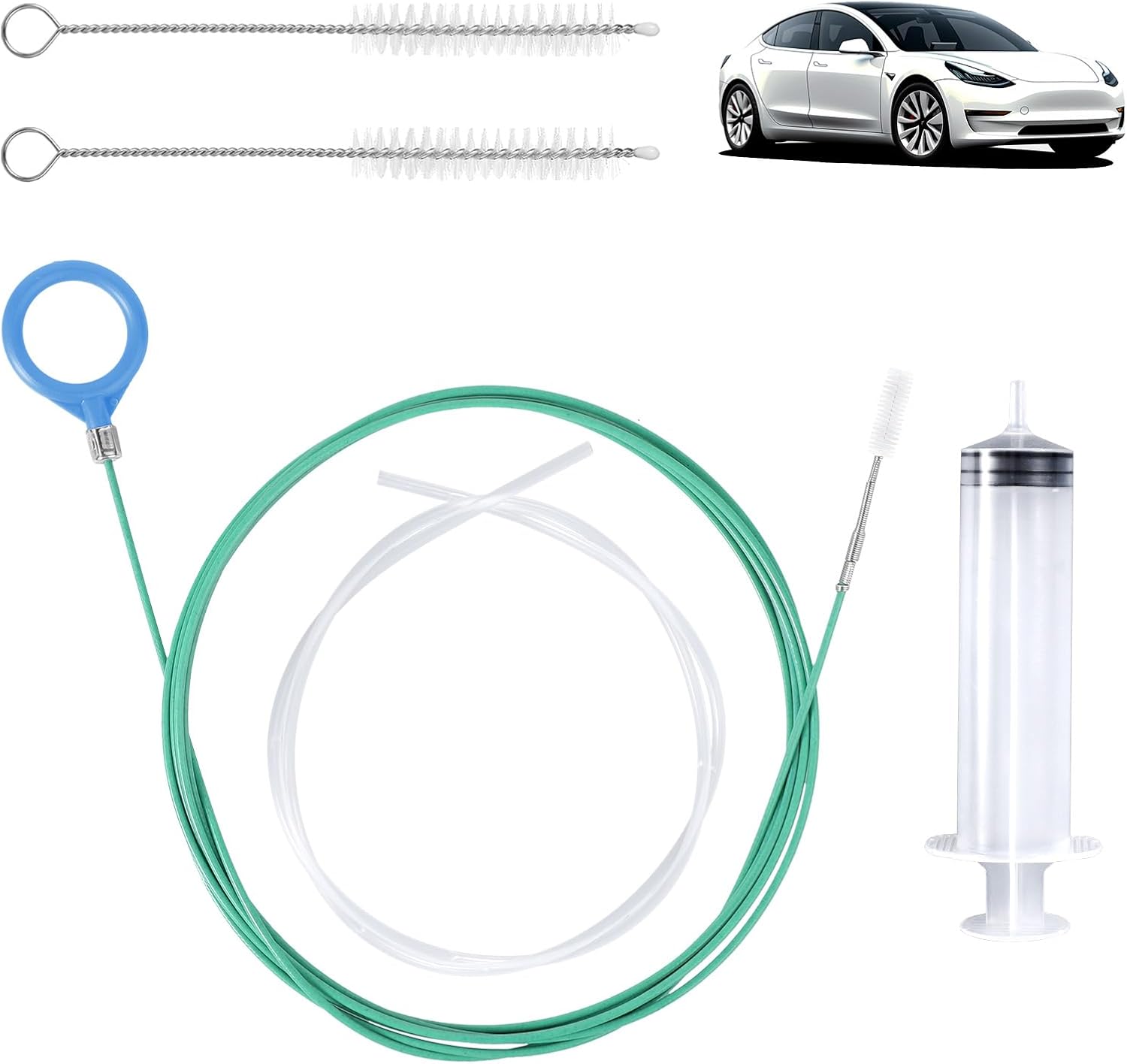 BOXOB Auto Sunroof Drain Cleaning Tool, 118in Long Pipe Cleaners with Tube Cleaning Brush Syringe Hose Syringe Soft Drain Brush Pipe for Car Sunroof Trunk Wiper Hole