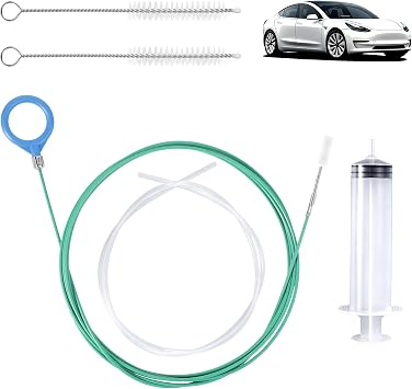 BOXOB Auto Sunroof Drain Cleaning Tool, 118in Long Pipe Cleaners with Tube Cleaning Brush Syringe Hose Syringe Soft Drain Brush Pipe for Car Sunroof Trunk Wiper Hole