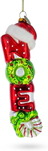 BestPysanky Adorno navideño de cristal con letras de Noel BestPysanky Adorno navideño de cristal con letras de Noel