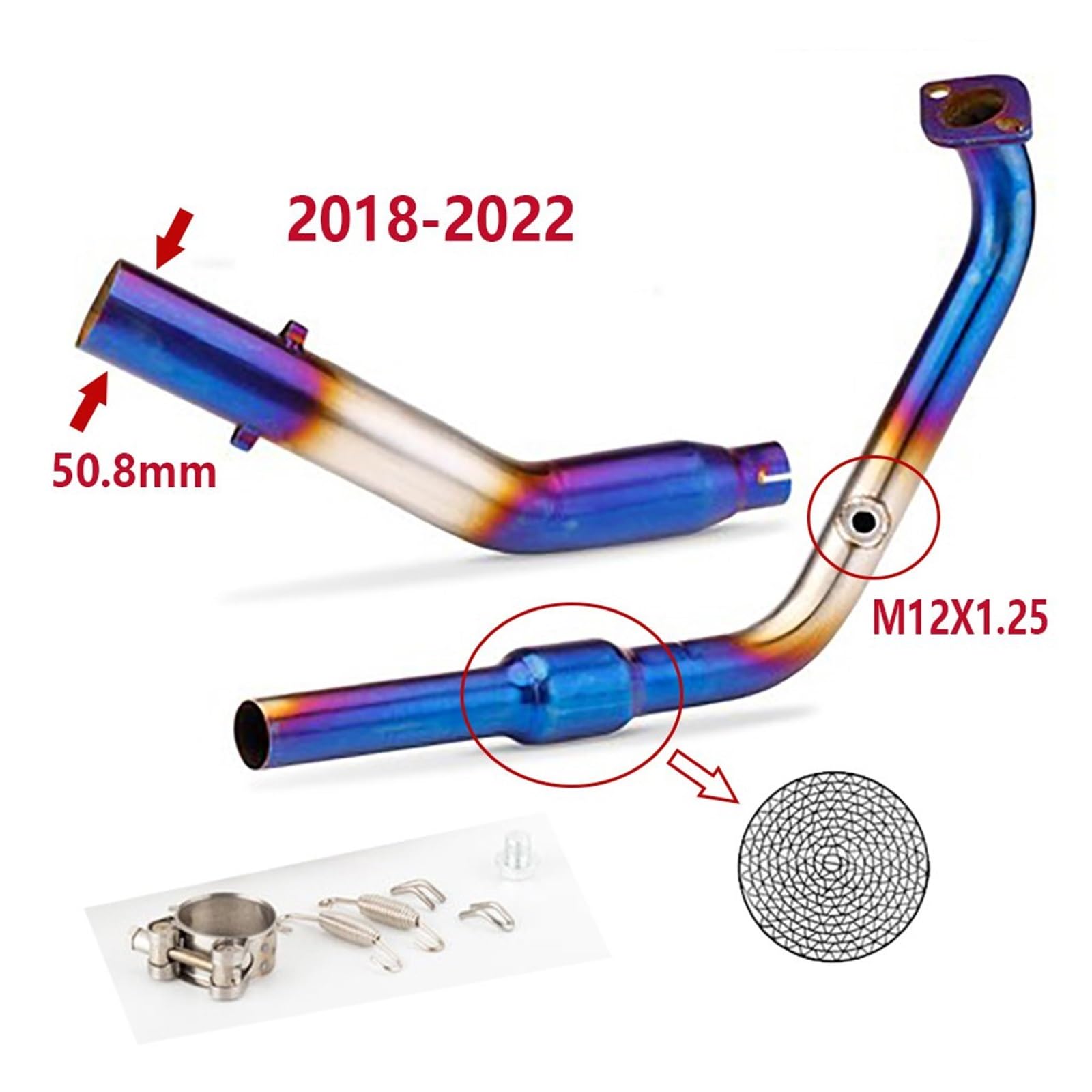 Abgasschalldämpfer Motorrad Auspuff Slip-On Für Für YZF-R15 Für V3 Für R125 Für MT15 Für MT125 2008-2022 Auspuff Vorne Mittleren Link Rohr Auspuff Schalldämpfer(Blau)