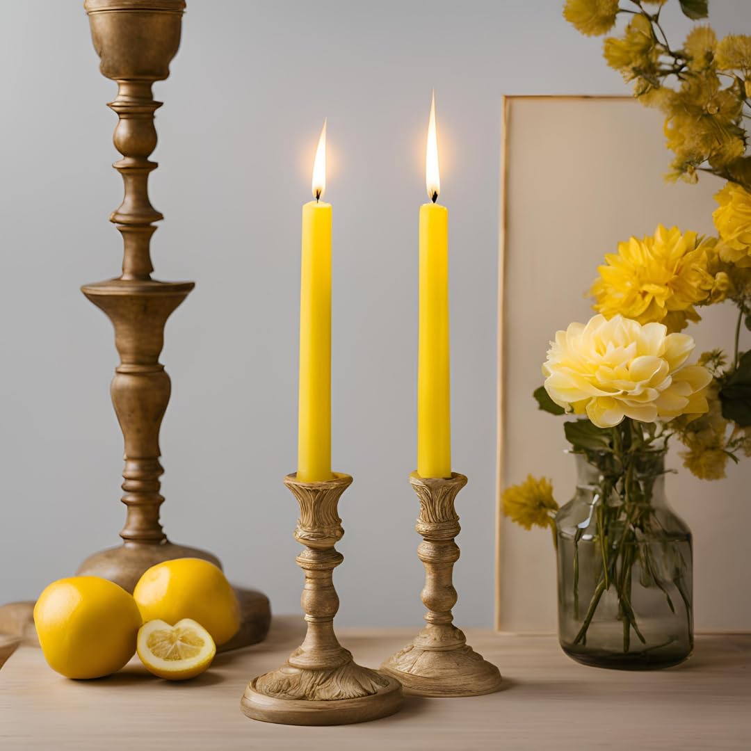 HORECA - Lot de 10 bougies coniques - Jaunes - Bougies décoratives pour la maison - Durée de combustion : 8 heures - Bougies festives pour fête, mariage et autres occasions