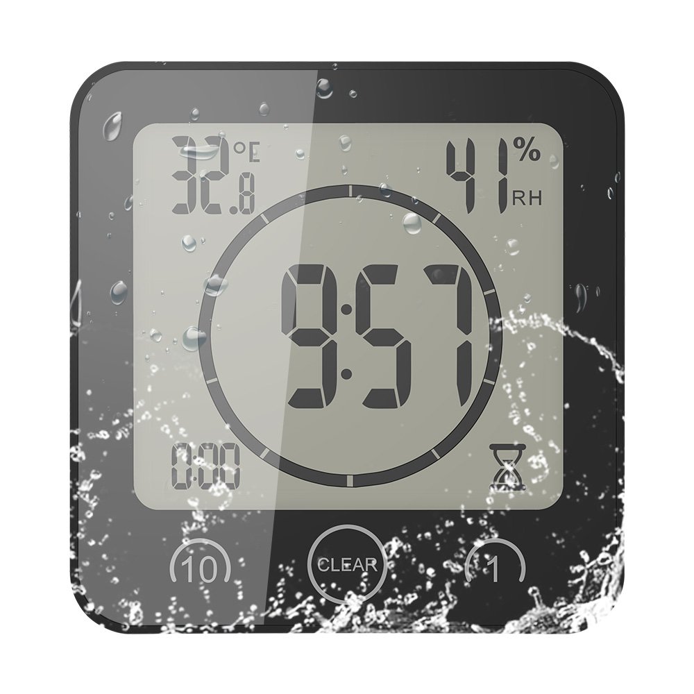 Digitale Duschuhr, LCD, wasserdicht, Digitale Uhr für Badezimmer, mit Saugnapf, Alarm, Luftfeuchtigkeit, Countdown für Dusche, Küche