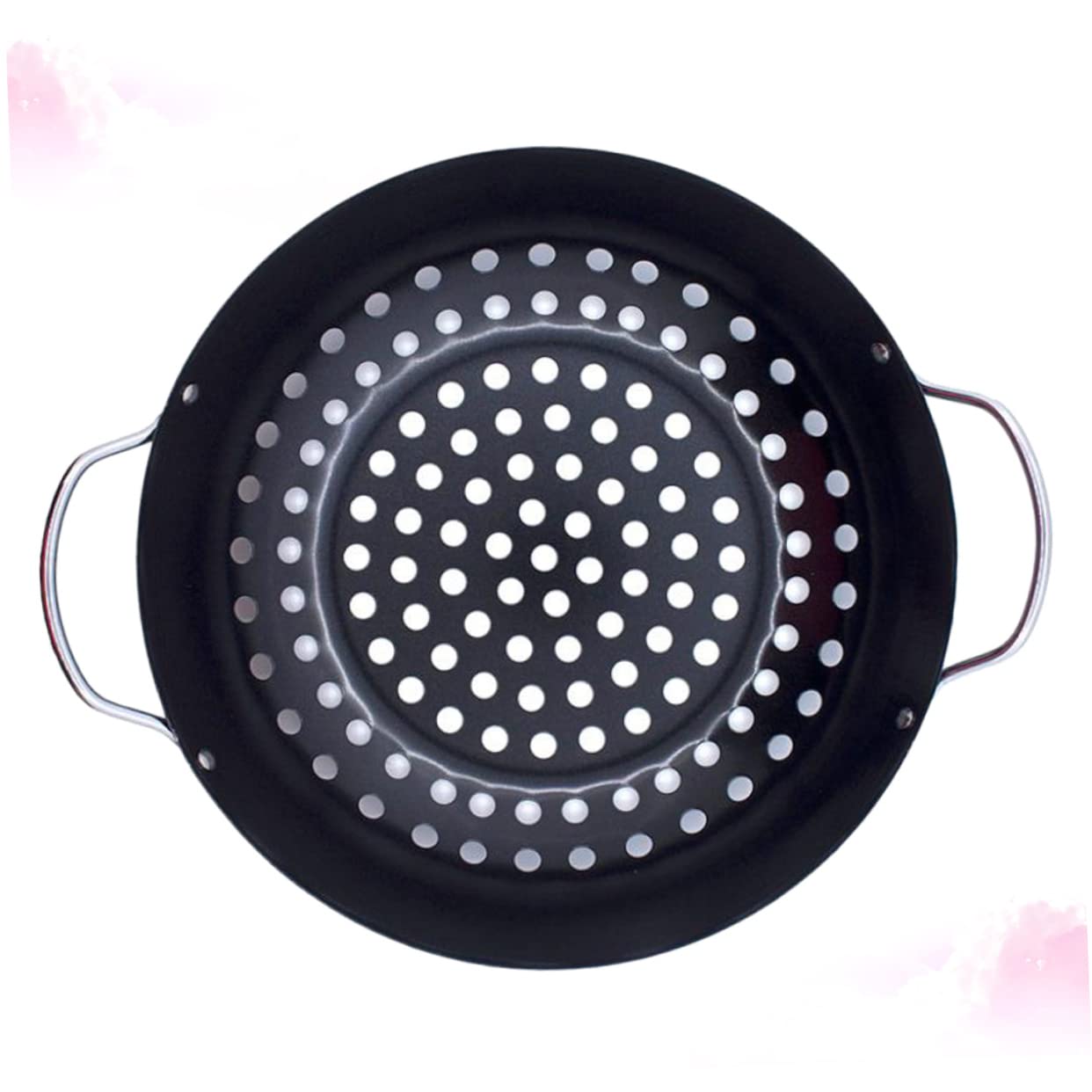 SUPVOX Piastra per Barbecue Rotonda in Acciaio con Foro, Padella Antiaderente per Grigliare Carne e Pesce, Facile da Pulire, per Uso Domestico e All'aperto