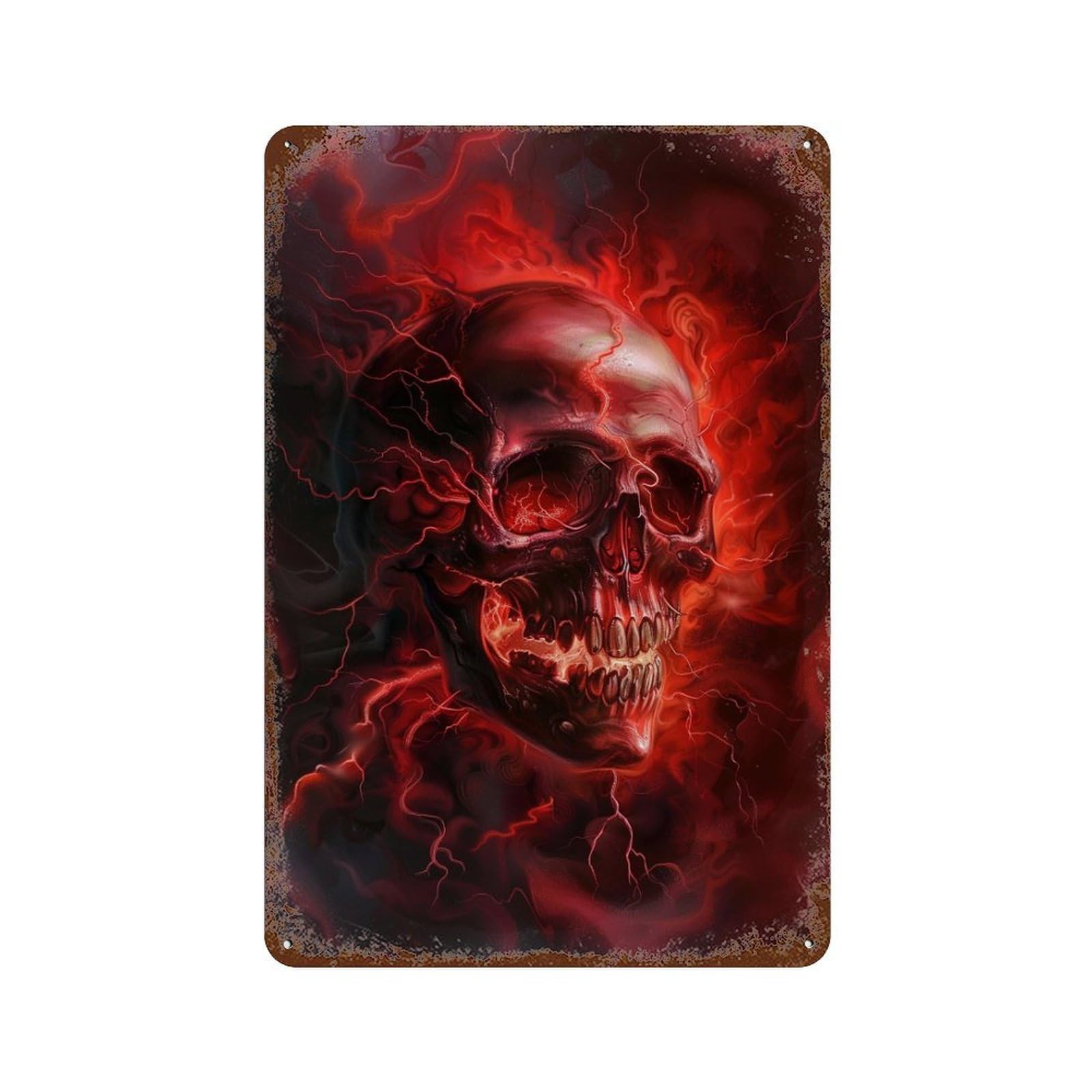 Fiery Skull Artwork -1 Rust Effect Tin Sign 11.8"x7.9", Vintage Wall Decor for Pub, Kitchen And Man Cave Decor