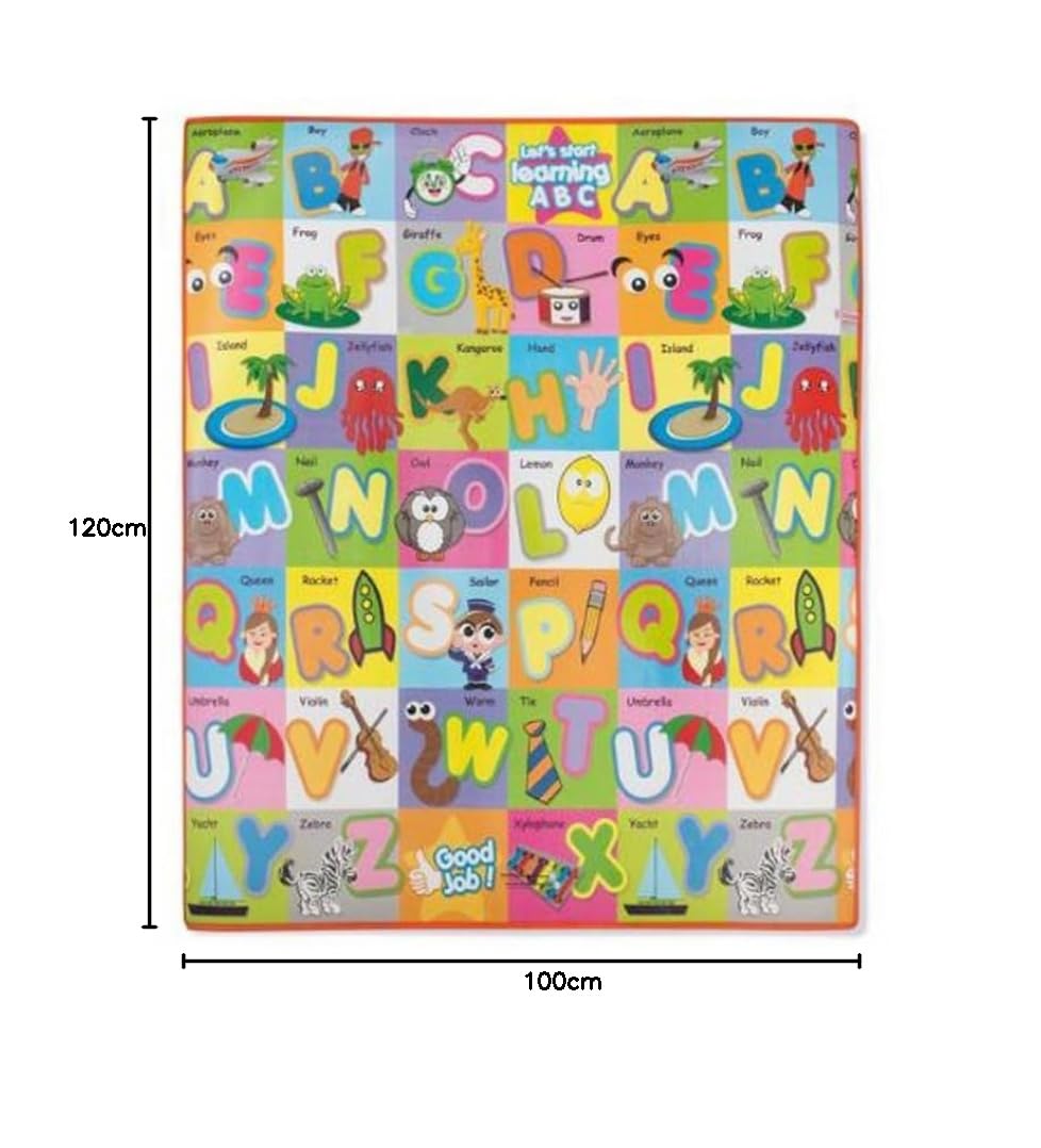 Große Spielmatte 120 * 100cm PVC beschichtet und kratzfest für den Außenbereich Teppich Kinderzimmer Spielteppich Baby Krabbelmatte (ALPHABETO)