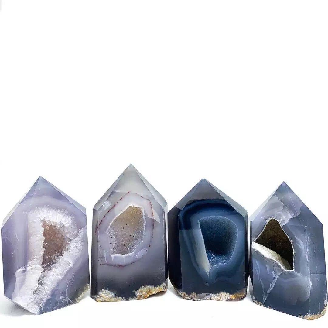 Natürlicher grauer Achat Geode Quarzkristall Zauberstab Punkt 200G-1000G 1pc Natursteine ERTEYIN
