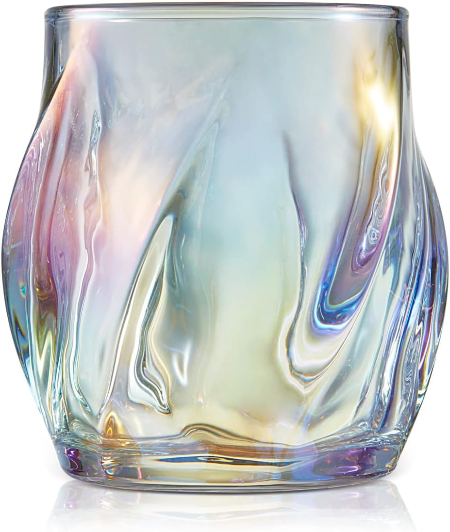 Whiskey Glasses Set of 2, Colorful Rock Glass, 8.5 OZ Drinking Glasses, Creative Twisted Crystal Old Fashioned Tumbler for Bourbon, Scotch, Cocktail, Tequila, Wine, Rum