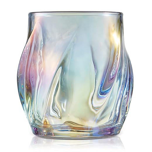 Whiskey Glasses Set of 2, Colorful Rock Glass, 8.5 OZ Drinking Glasses, Creative Twisted Crystal Old Fashioned Tumbler for Bourbon, Scotch, Cocktail, Tequila, Wine, Rum