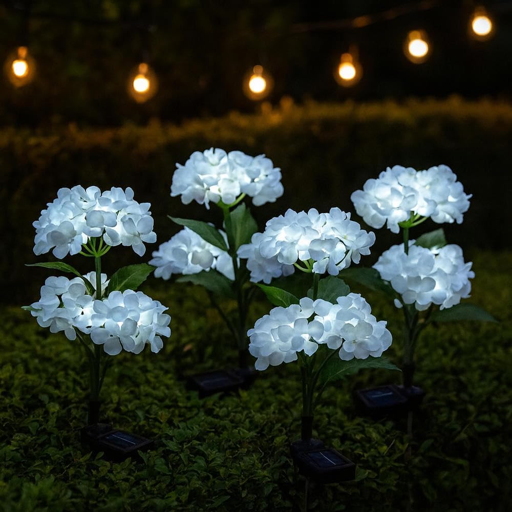 Fairy Hydrangea Lights, Solar Garden Version Flower Lights Outdoor IP65 Waterproof Tree Fairy Hydrangea Lights for Pathway Patio Yard Décor Two Lightning Modes (3, Pink)